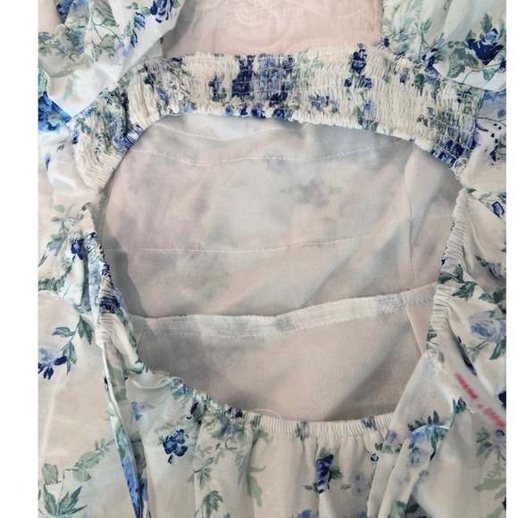 Altar'd State Floral Puff Sleeve Square Neck Cutout Back Mini Dress - Picture 6 of 12